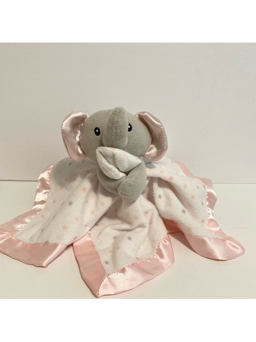 SL Home Elephant Lovey Pink White Stars Satin Baby Girl Toy Soft Cuddle